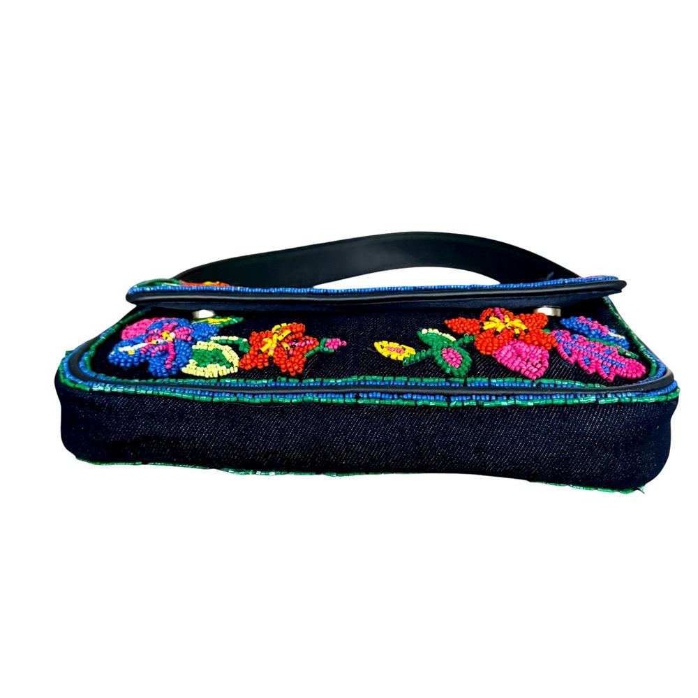 🆕 STAUD Tommy Shoulder Bag Floral Beaded Denim - Picture 14 of 17